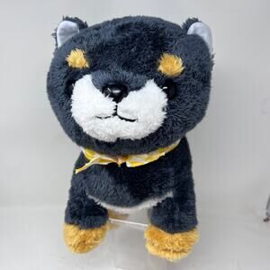 Amuse Mameshiba Shiba Inu Plush Stuffed Puppy Dog 16" Black Yellow Bandana